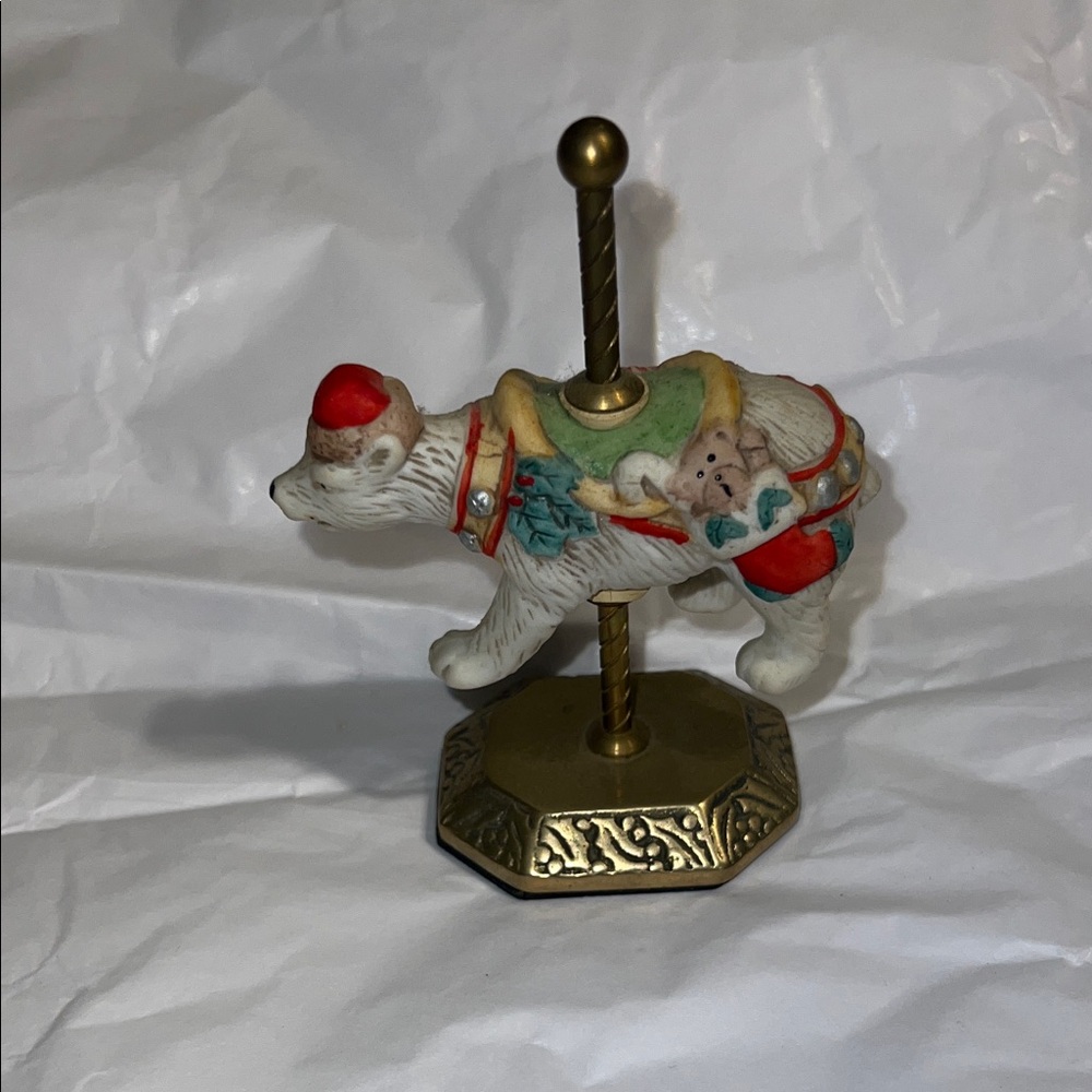 Polar Bear Christmas Carousel with Gold Base
